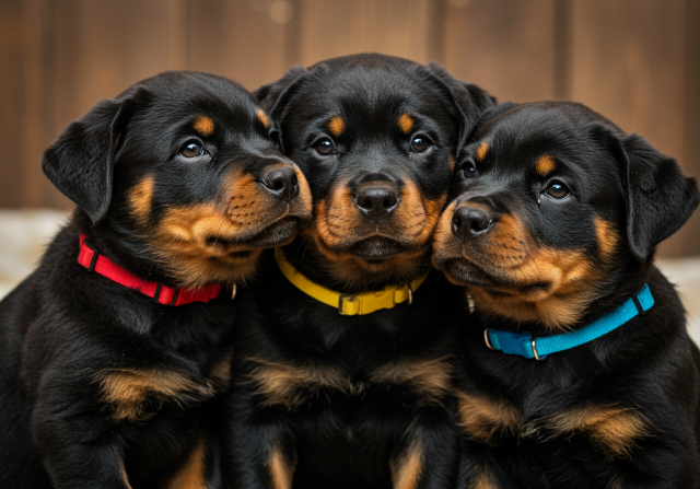 Adorable GNK Rottweiler puppy looking curious.